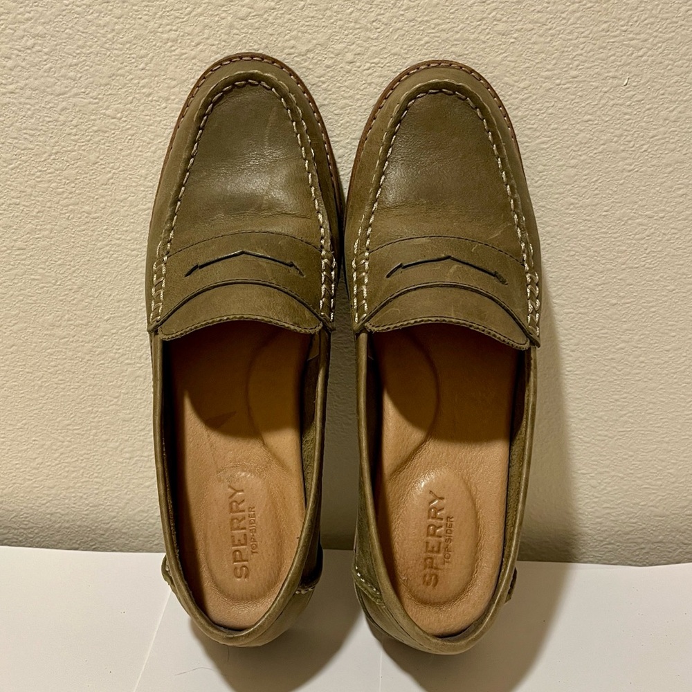 Women’s Sperry Leather Penny Loafers Greenish Khaki Color Size 8.5 - Picture 6 of 7